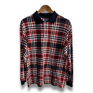 Red & Navy Check Chaps Ralph Lauren Mesh L/S Polo Shirt Size M